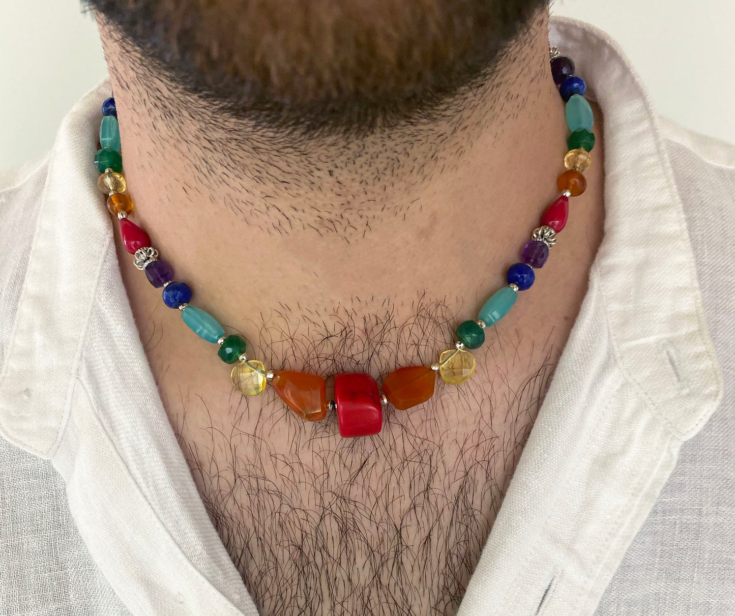 Marina J "Pride" Multicolored Semiprecious Stone Unisex Rainbow Necklace