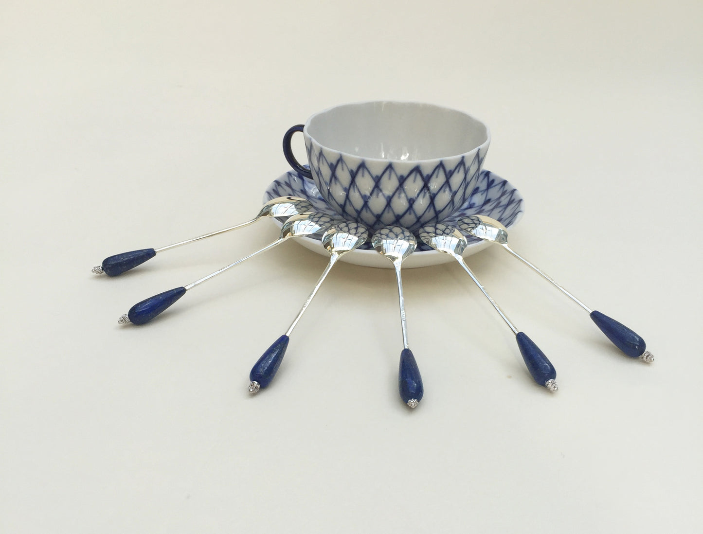Lapis Lazuli Silver Plated Spoon Set of Six