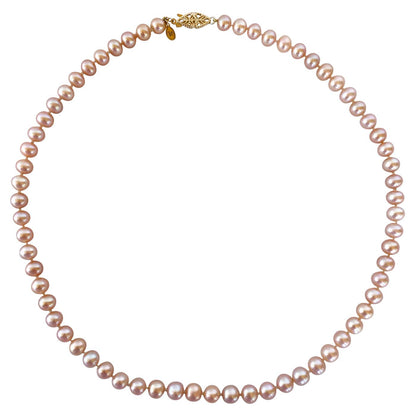 Pink Pearl Necklace with 14k Yellow Gold Filigree Clasp