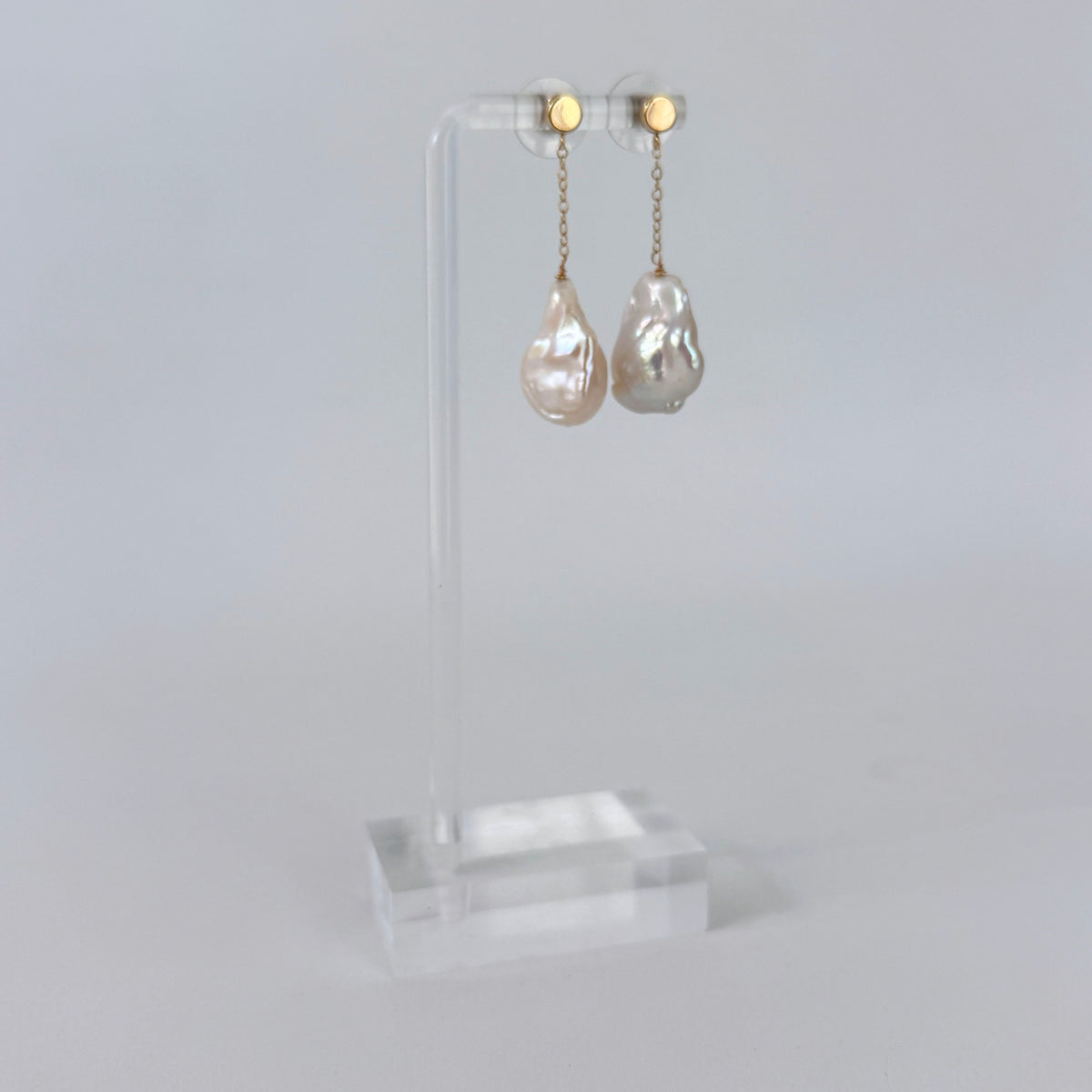 14k Golden Studded Baroque Pearl Dangle Earrings