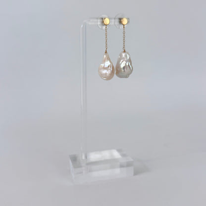 14k Golden Studded Baroque Pearl Dangle Earrings