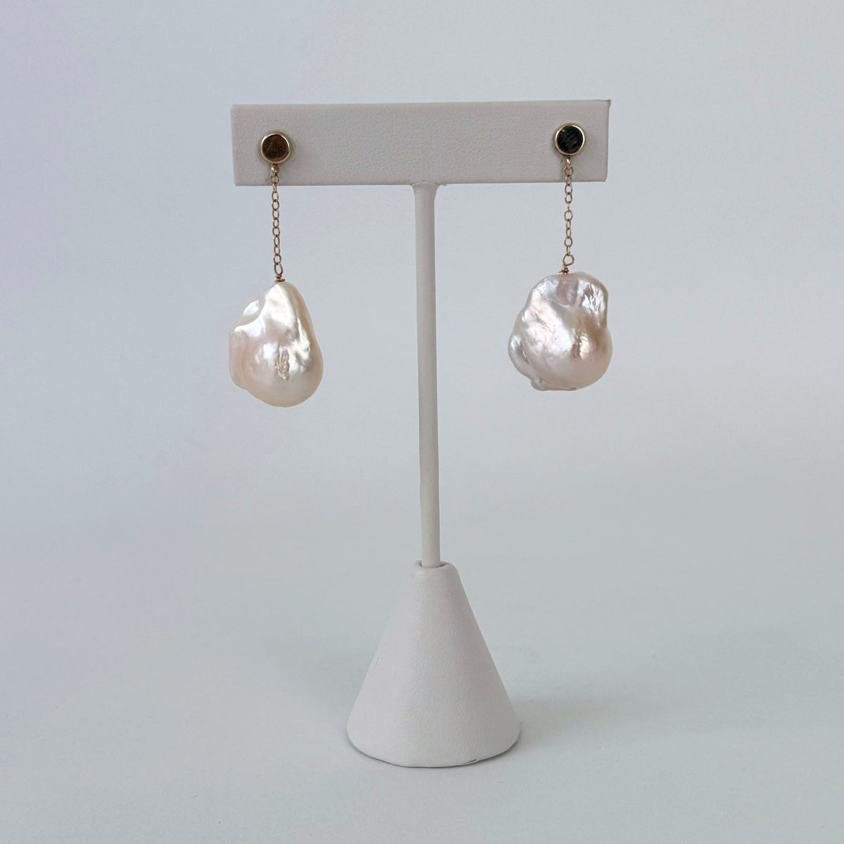 14k Golden Studded Baroque Pearl Dangle Earrings