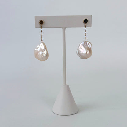 14k Golden Studded Baroque Pearl Dangle Earrings