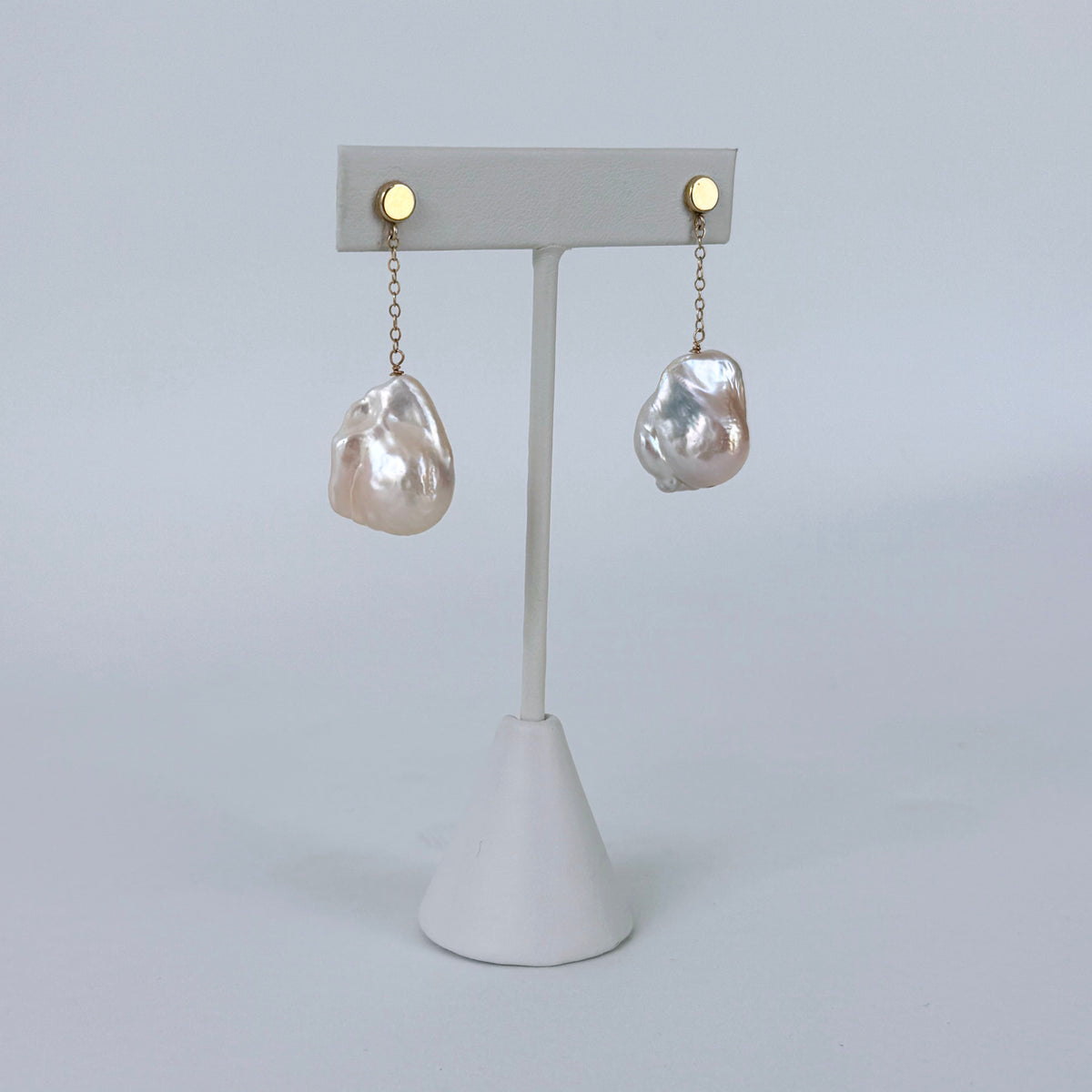 14k Golden Studded Baroque Pearl Dangle Earrings