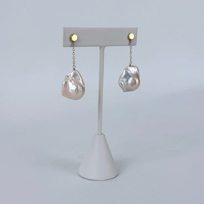 14k Golden Studded Baroque Pearl Dangle Earrings