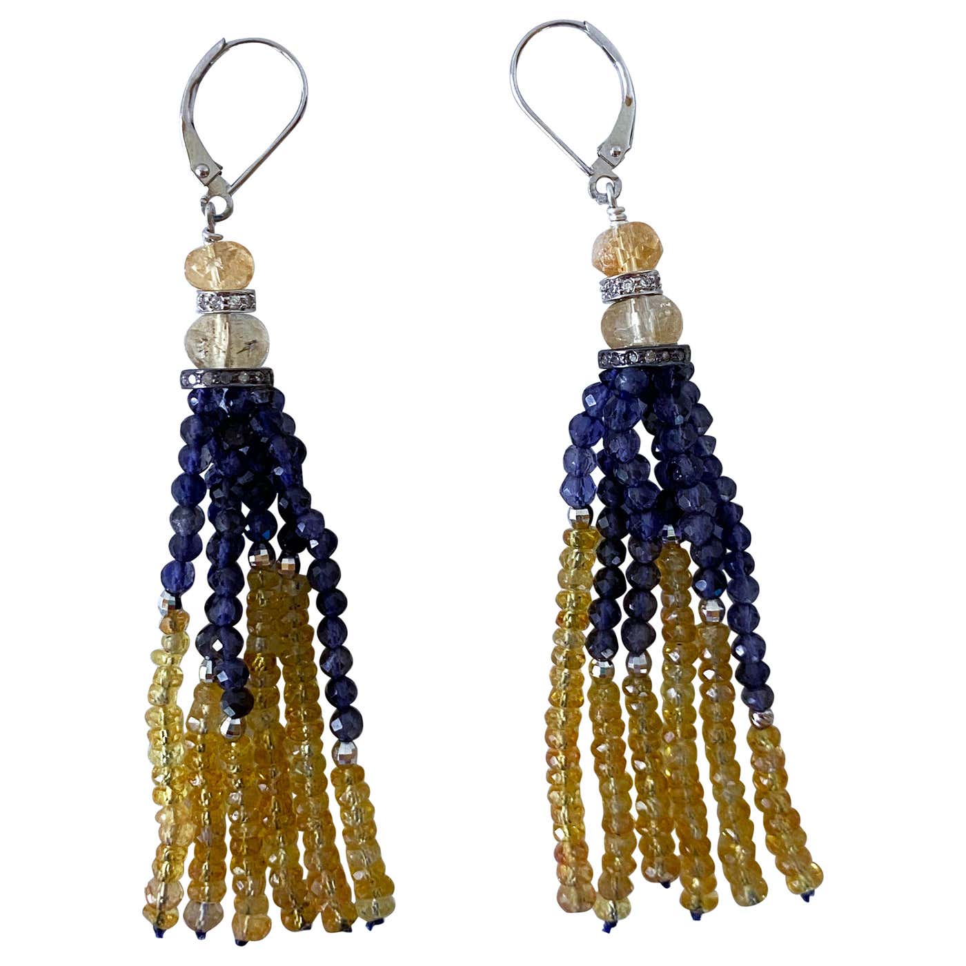 Citrine, Iolite & 14k White Gold Tassel Earrings