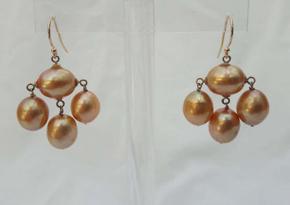 Golden Baroque Pearl Chandelier Earrings & Solid 14k Yellow Gold