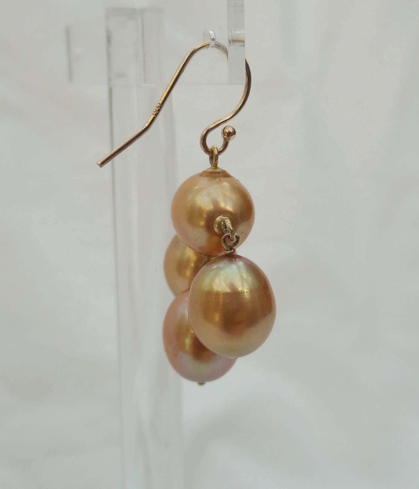 Golden Baroque Pearl Chandelier Earrings & Solid 14k Yellow Gold