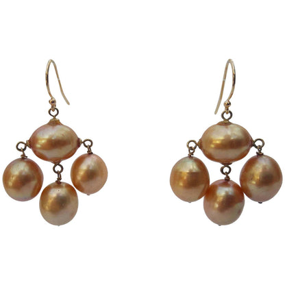 Golden Baroque Pearl Chandelier Earrings & Solid 14k Yellow Gold