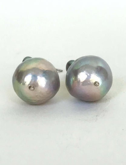 Ombre Grey & White Pearl Earrings with solid 14k White Gold