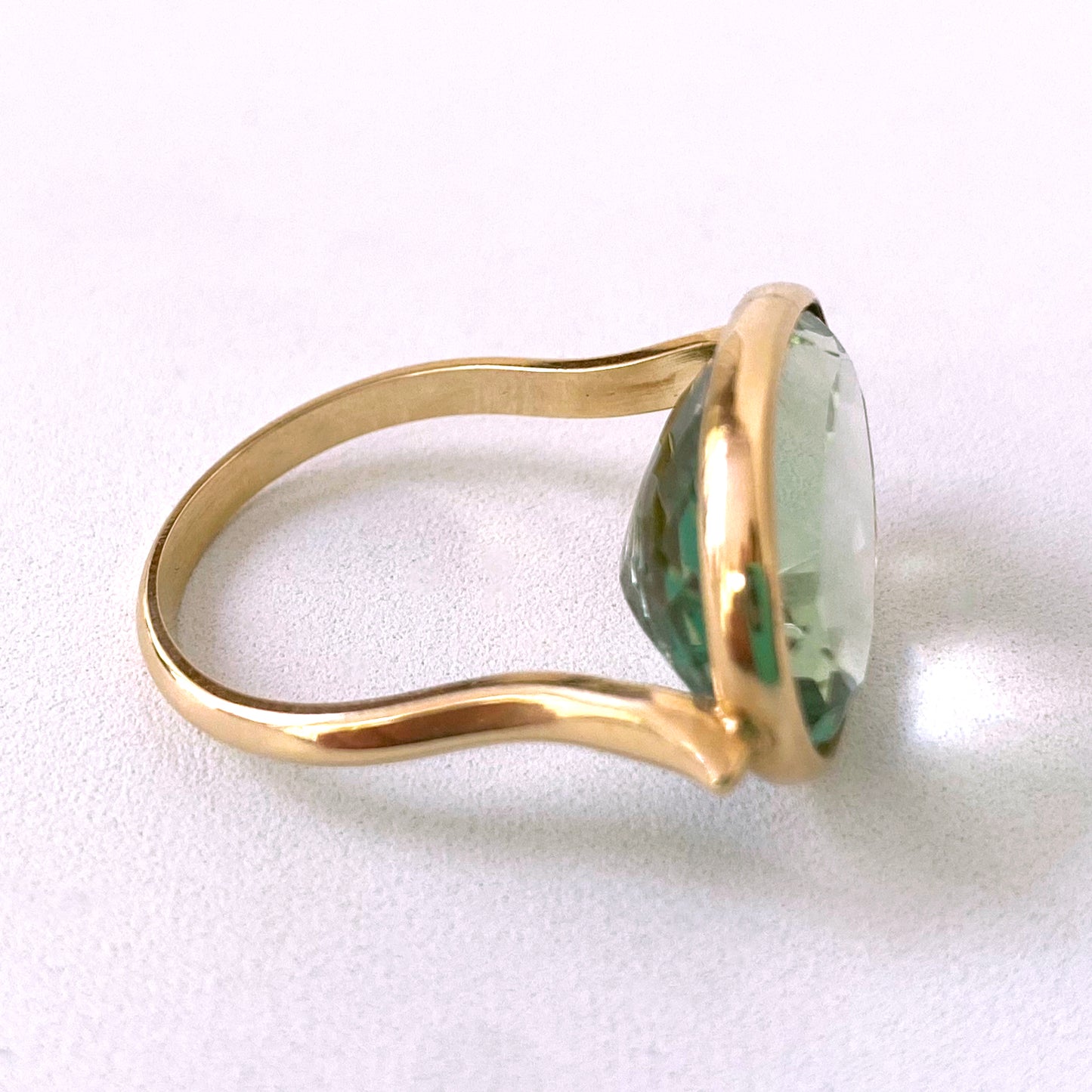 Green Amethyst & Solid 14k Yellow Gold Ring