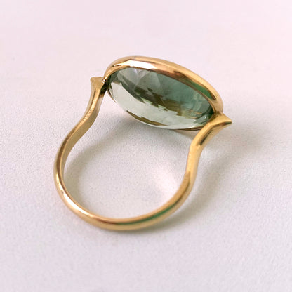 Green Amethyst & Solid 14k Yellow Gold Ring