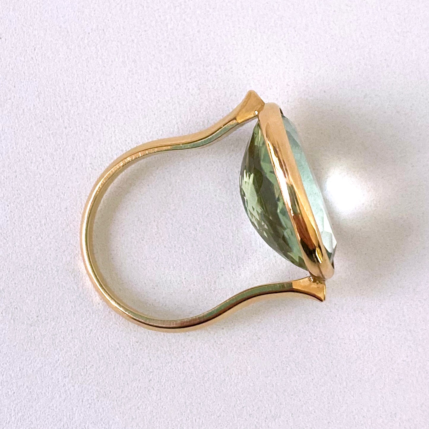 Green Amethyst & Solid 14k Yellow Gold Ring