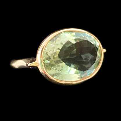 Green Amethyst & Solid 14k Yellow Gold Ring