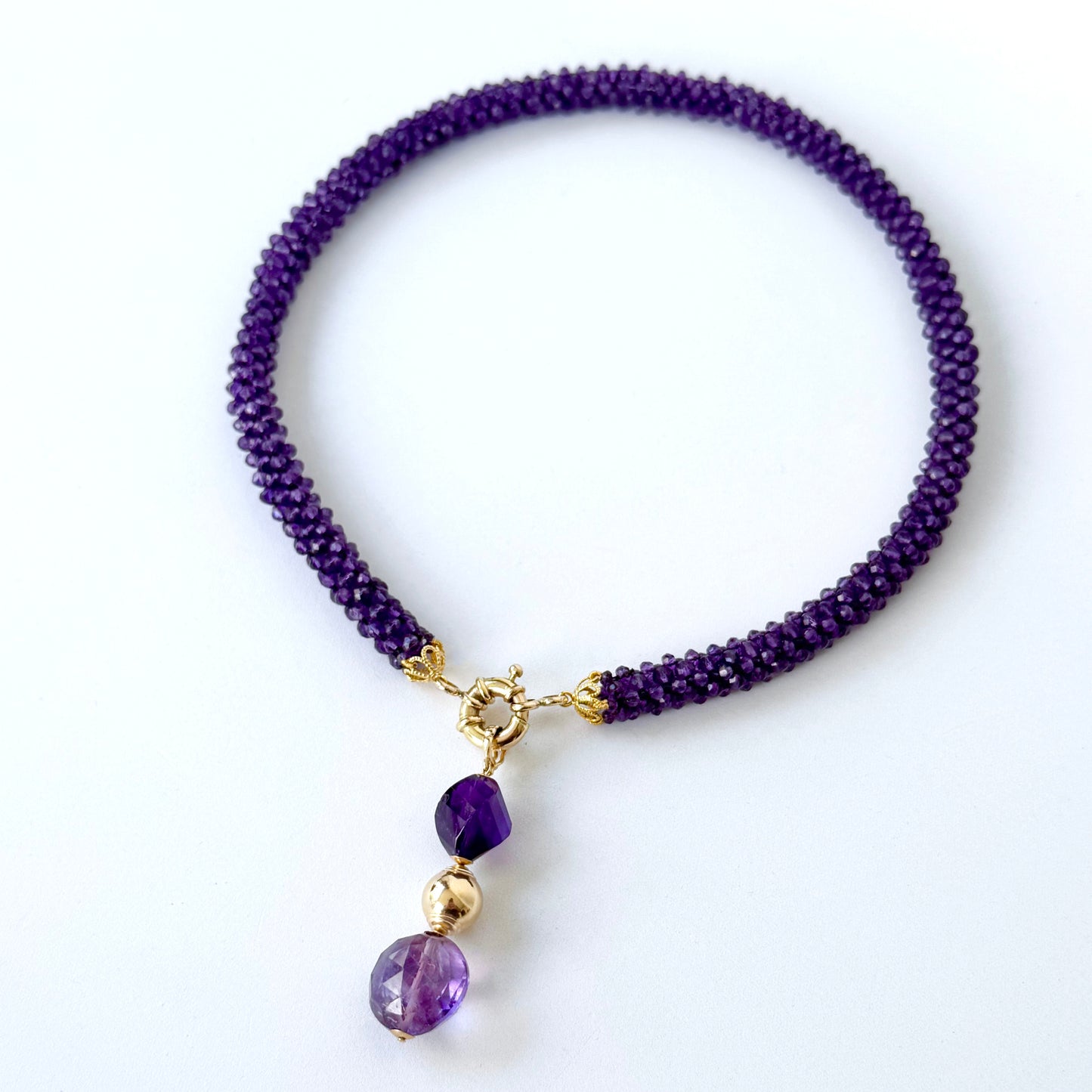 Amethyst Woven Rope Necklace with 14k Solid Gold