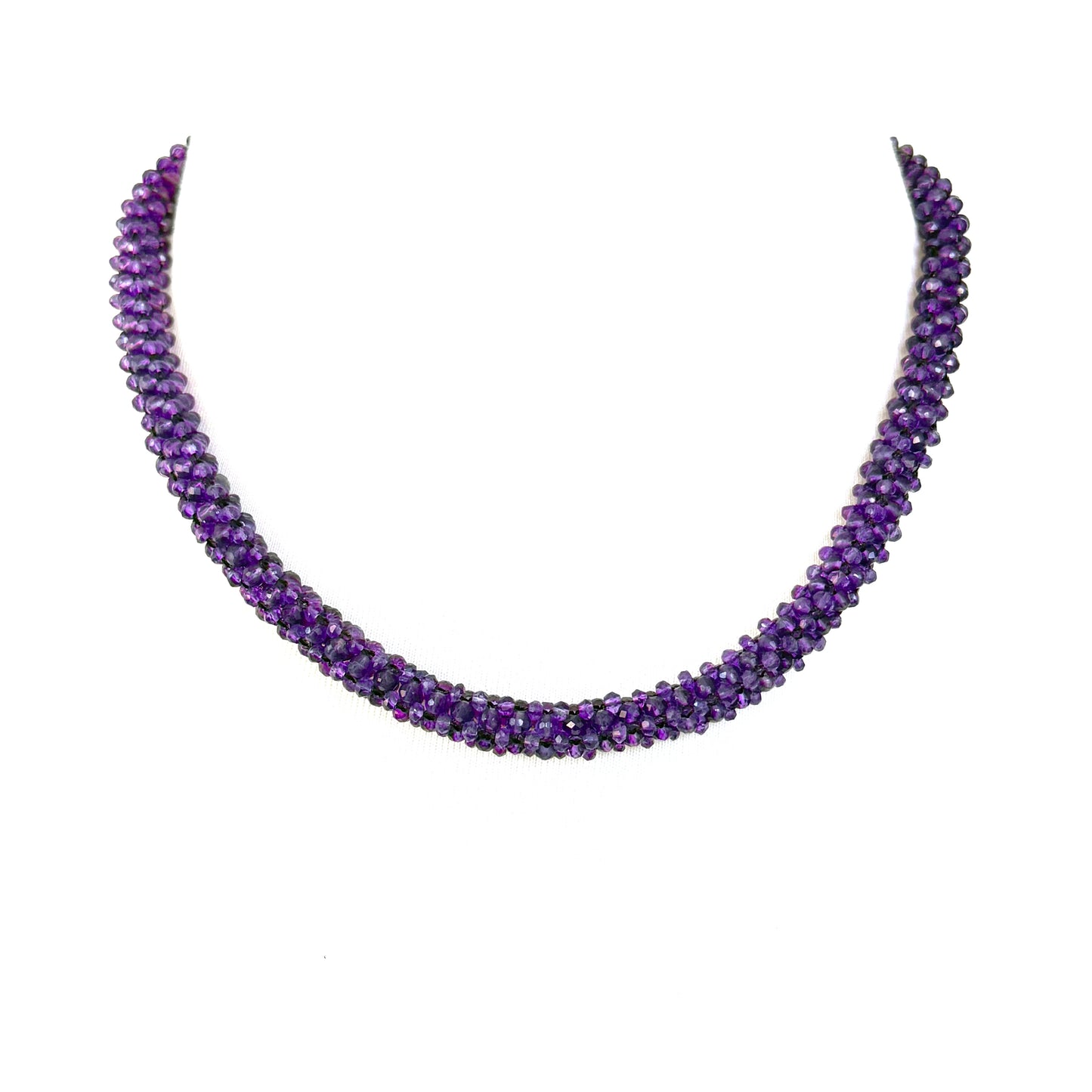 Amethyst Woven Rope Necklace with 14k Solid Gold
