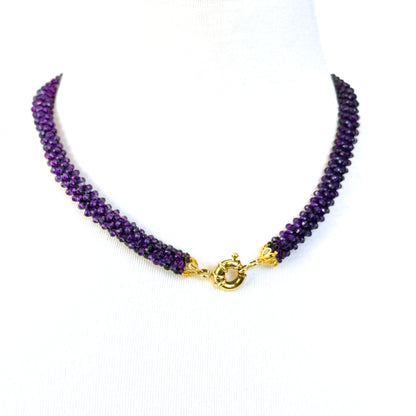 Amethyst Woven Rope Necklace with 14k Solid Gold