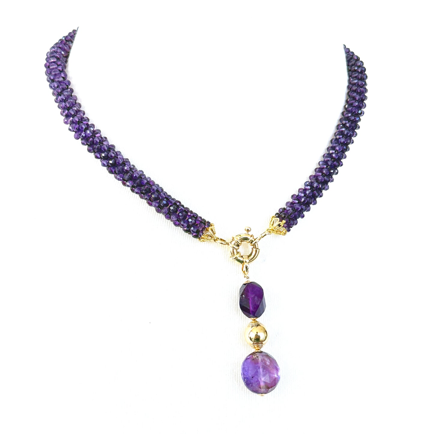 Amethyst Woven Rope Necklace with 14k Solid Gold