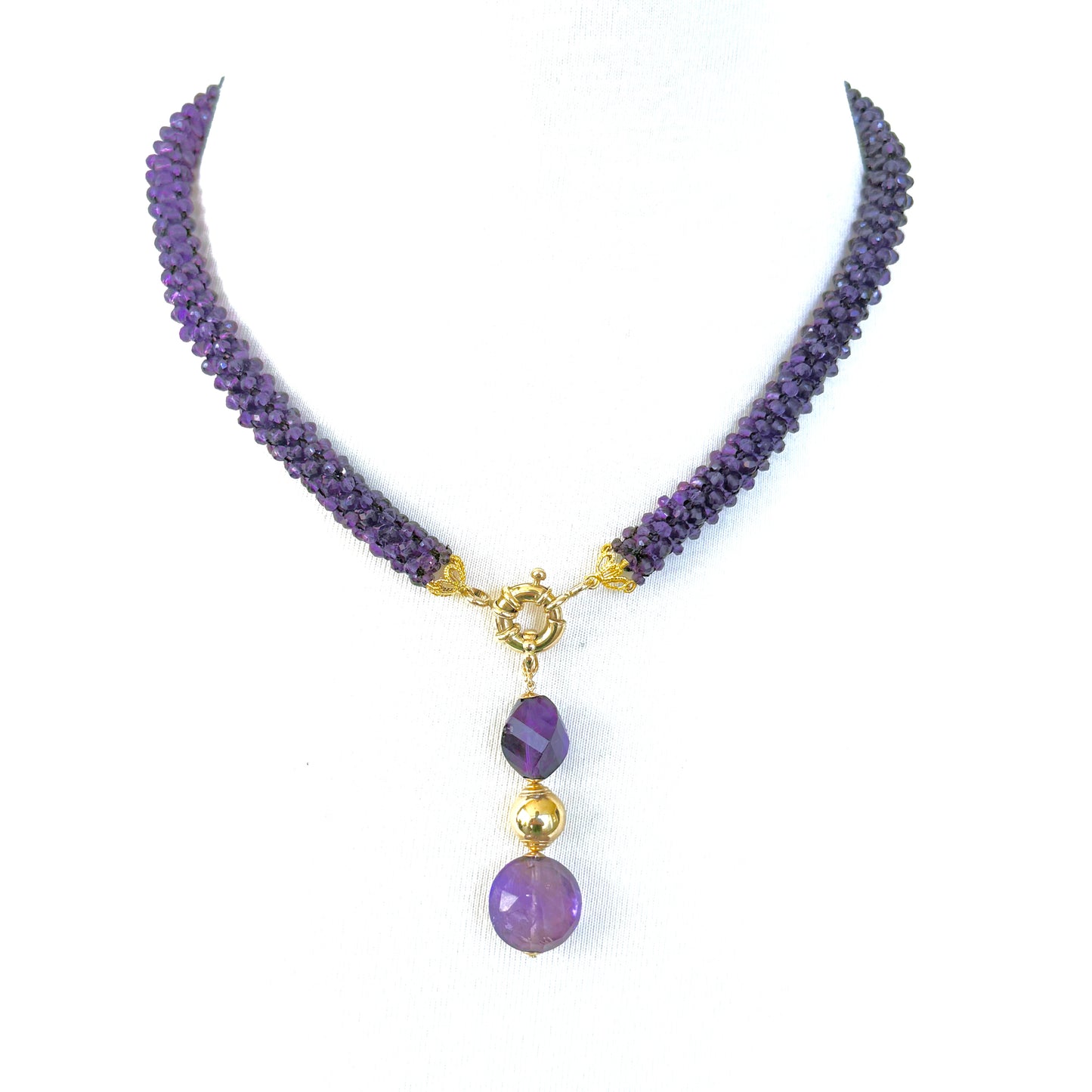 Amethyst Woven Rope Necklace with 14k Solid Gold