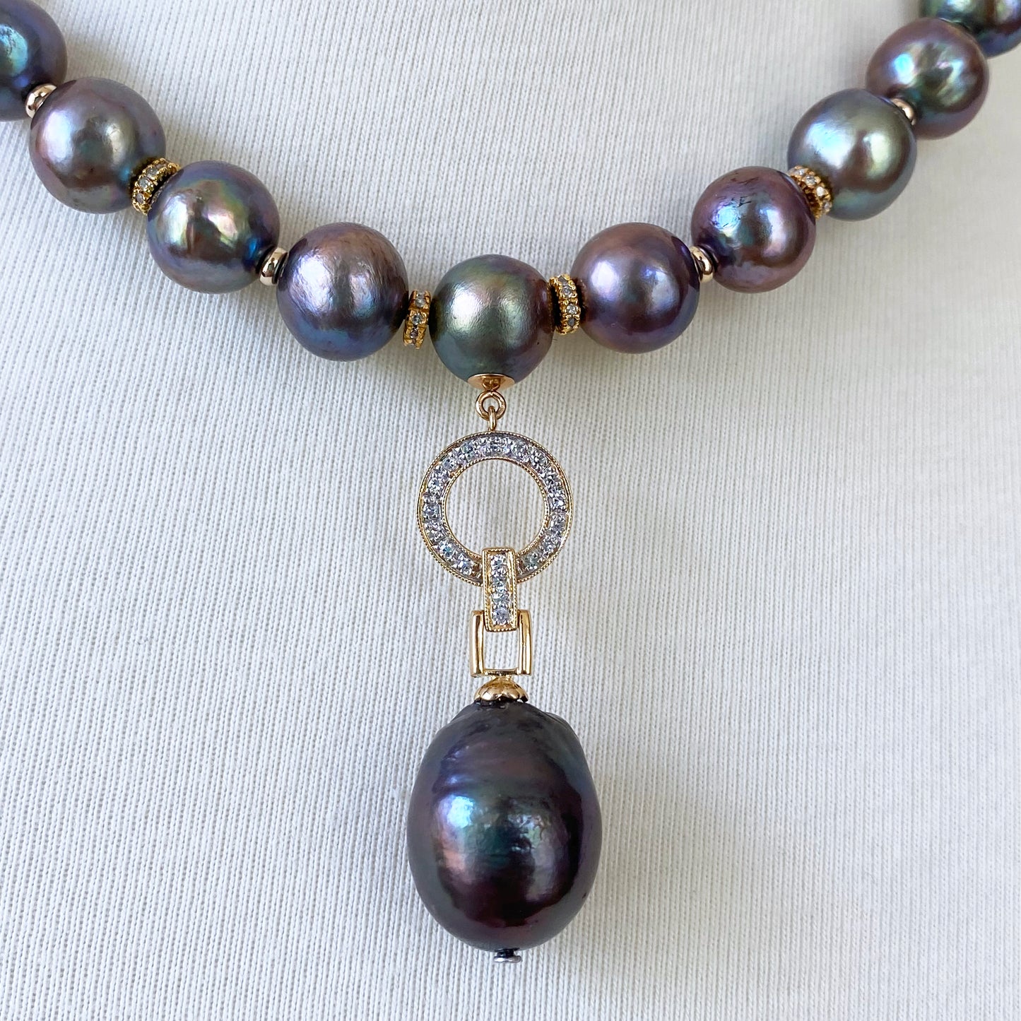 Diamond, Black Pearl & Solid 14k Necklace