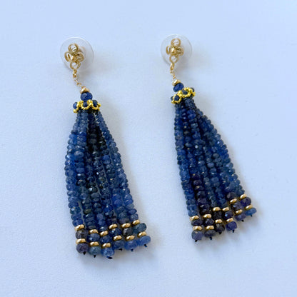 Blue Sapphire & Solid 14k Yellow Gold Tassel Earrings