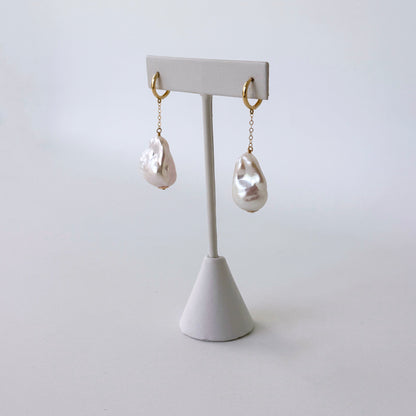 Baroque Pearl & 14k Gold Dangle Earrings