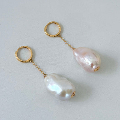 Baroque Pearl & 14k Gold Dangle Earrings