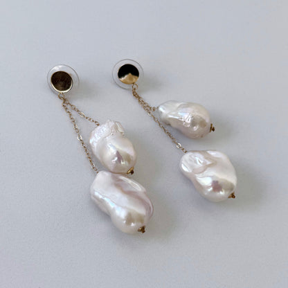 Baroque Pearl & 14k Gold Dangle Earrings
