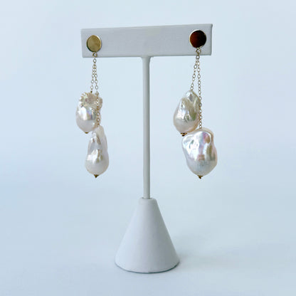 Baroque Pearl & 14k Gold Dangle Earrings