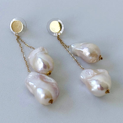 Baroque Pearl & 14k Gold Dangle Earrings