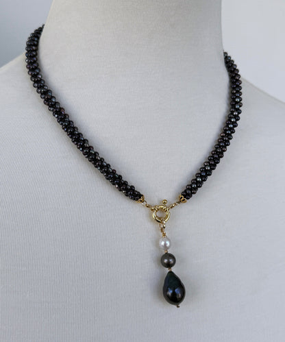 Black Pearl Rope Necklace with 18k Yellow Gold Plating & Drop Tassel