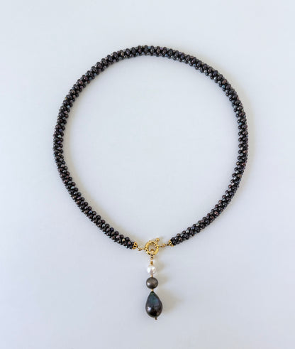 Black Pearl Rope Necklace with 18k Yellow Gold Plating & Drop Tassel