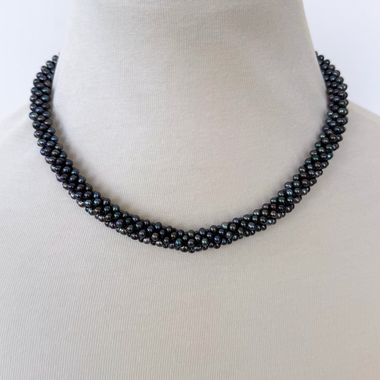 Black Pearl & 14k Rope Necklace With Drop Tassel