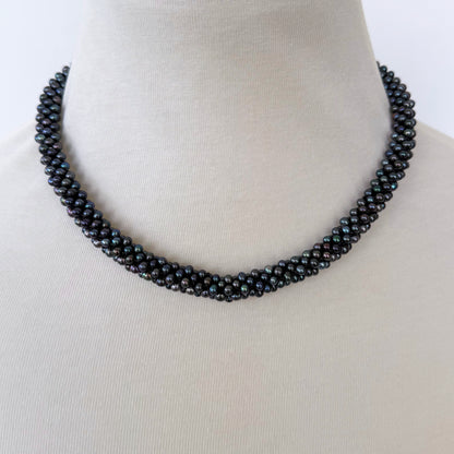 Black Pearl & 14k Rope Necklace With Drop Tassel