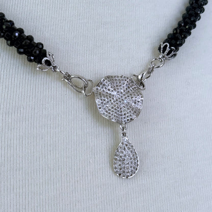 Black Spinel Rope Necklace with Diamond Centerpiece