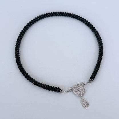 Black Spinel Rope Necklace with Diamond Centerpiece