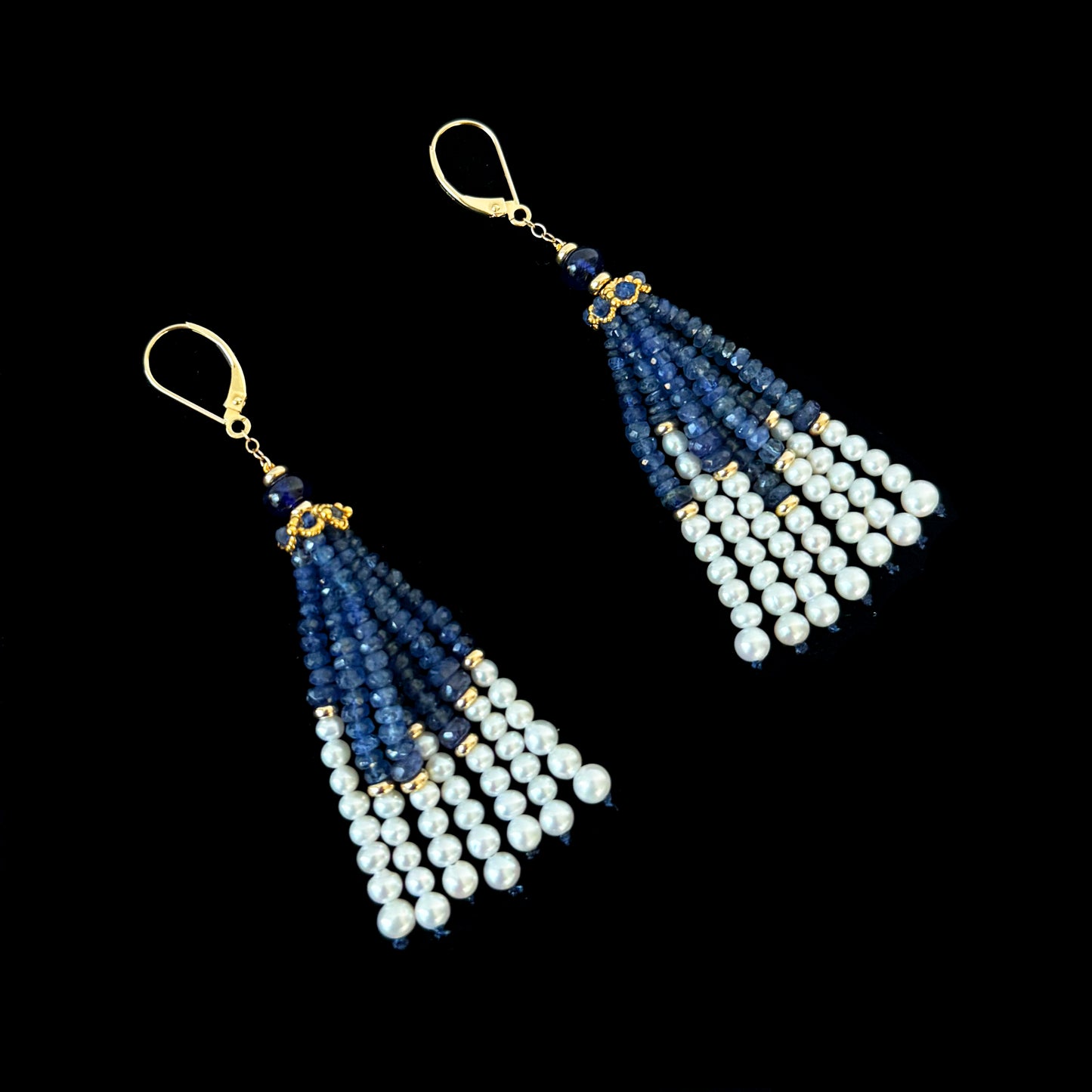Blue Sapphire, 14k & Pearl Tassel Earrings
