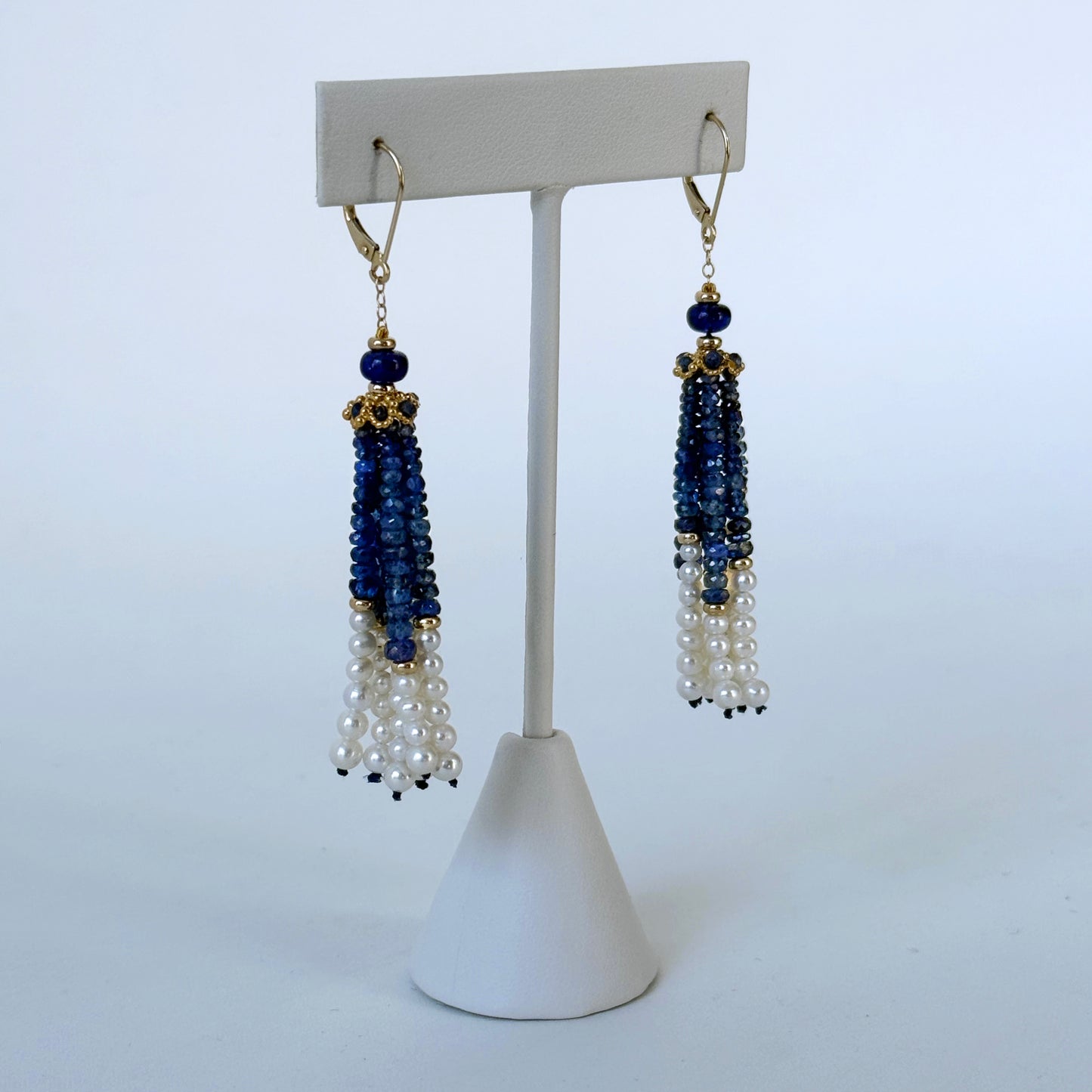 Blue Sapphire, 14k & Pearl Tassel Earrings