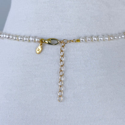 Valentine's Pearl & Solid 14k Yellow Gold Bow Adjustable Necklace