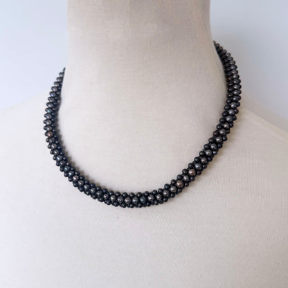 Black Pearl Rope Necklace with Ombre Drop Tassel