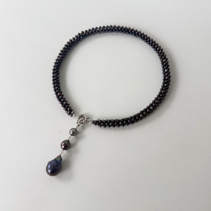 Black Pearl Rope Necklace with Ombre Drop Tassel