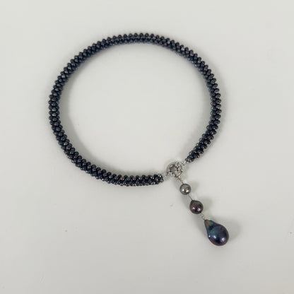 Black Pearl Rope Necklace with Ombre Drop Tassel