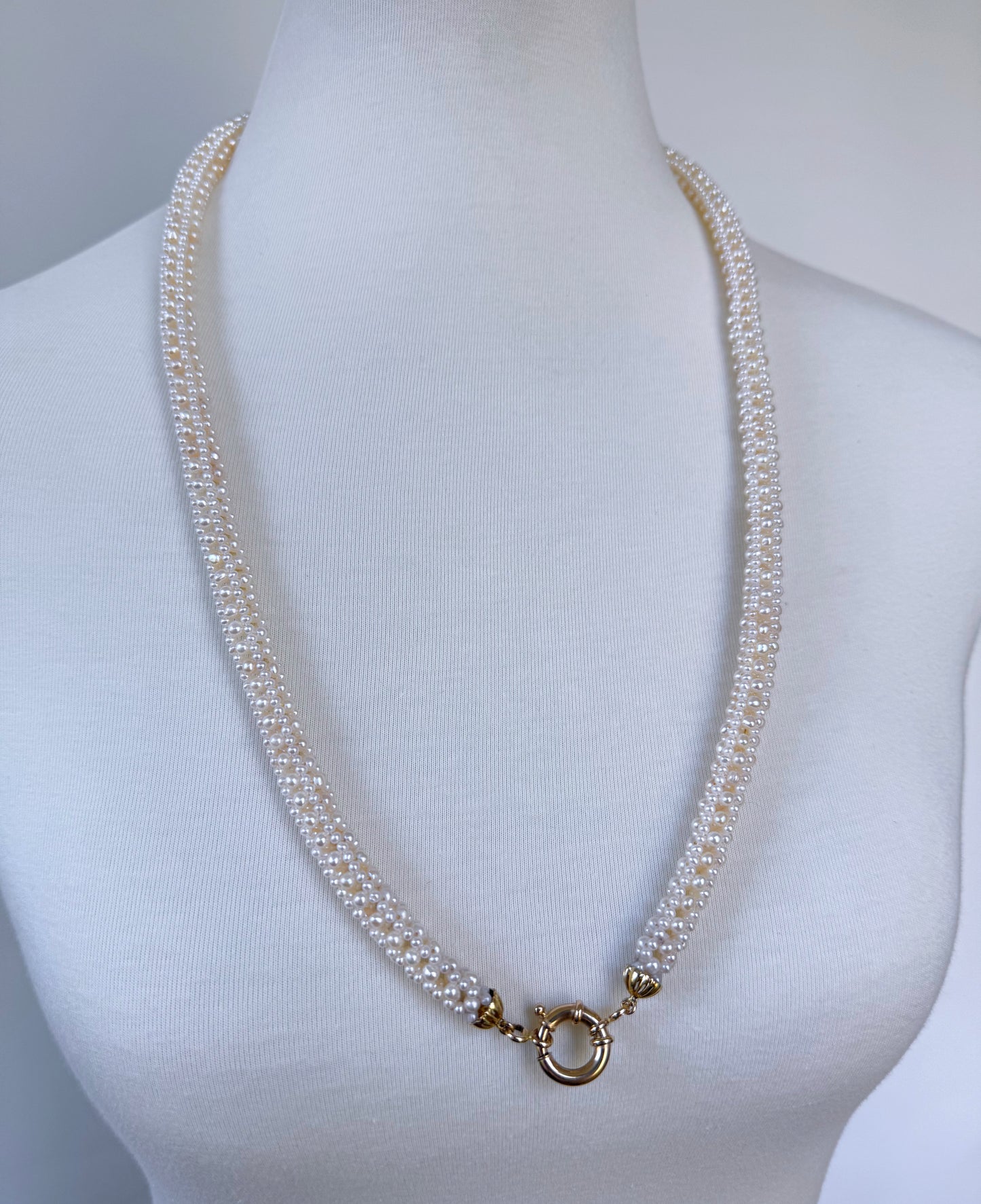 3 Dimensional Pearl Woven Bridal Necklace with Graduated Black Pearl Drop