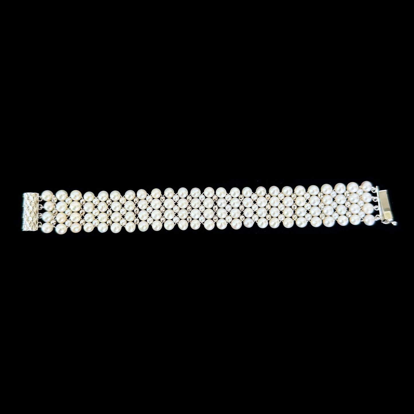 Pearl Woven Bridal Bracelet with Rhodium Silver