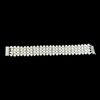Pearl Woven Bridal Bracelet with Rhodium Silver