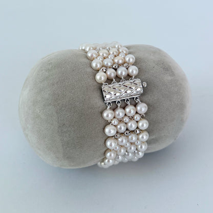 Pearl Woven Bridal Bracelet with Rhodium Silver