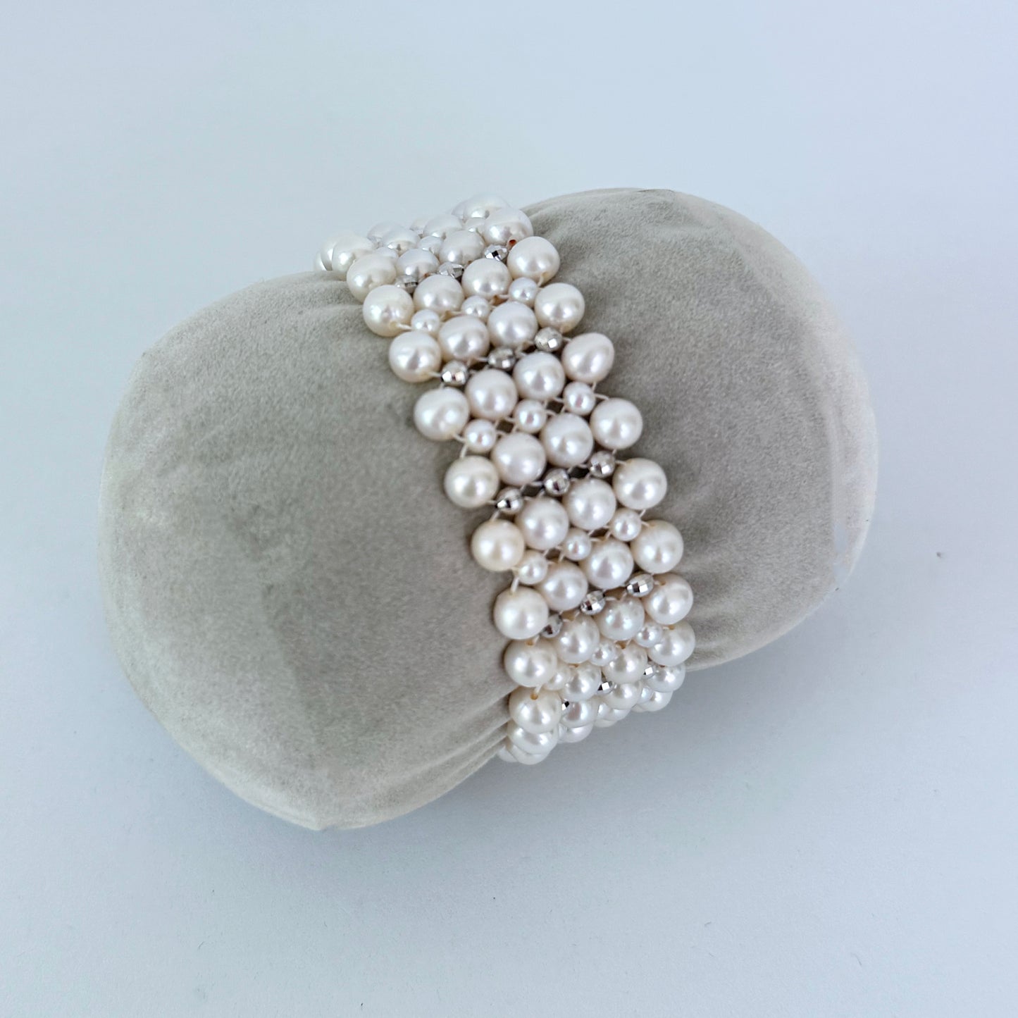 Pearl Woven Bridal Bracelet with Rhodium Silver