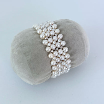 Pearl Woven Bridal Bracelet with Rhodium Silver