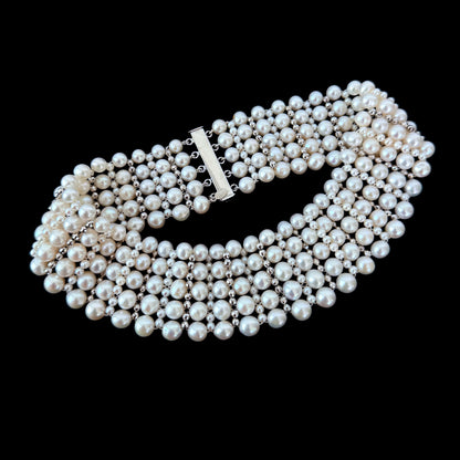 Bridal Pearl Woven Choker with Rhodium Silver