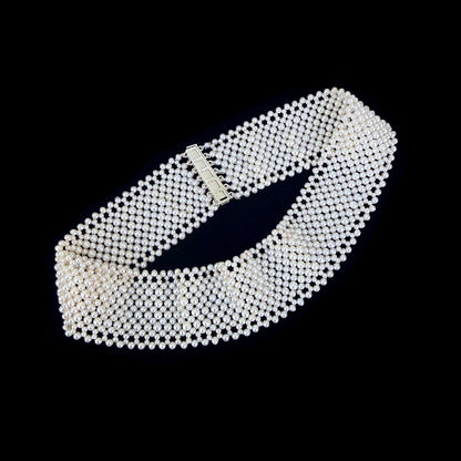 Pearl Woven Bridal Choker with Rhodium Silver